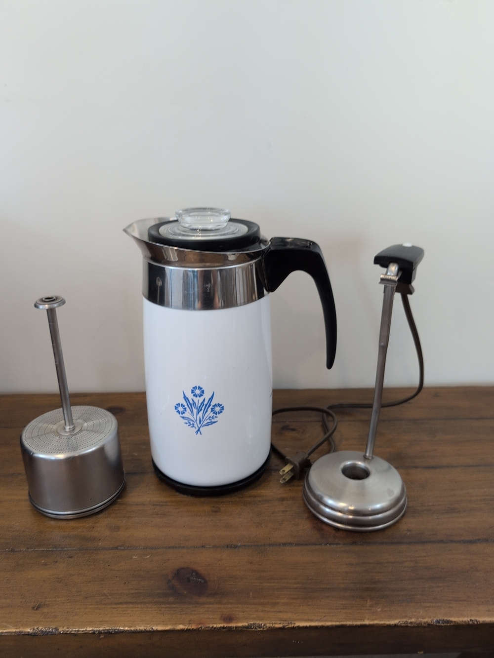 Vtg Corning Ware Blue Cornflower 10 Cup Large Percolator COMPLETE